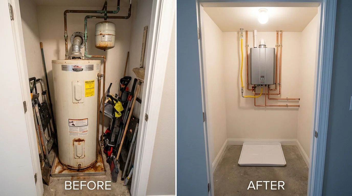 Tank water heater versus wall-mounted tankless unit comparison for Moriarty, NM homeowners