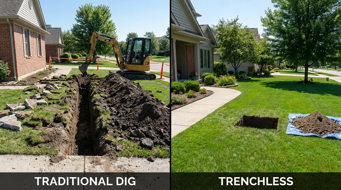 Trenchless sewer repair with minimal yard damage versus traditional excavation in Moriarty, NM